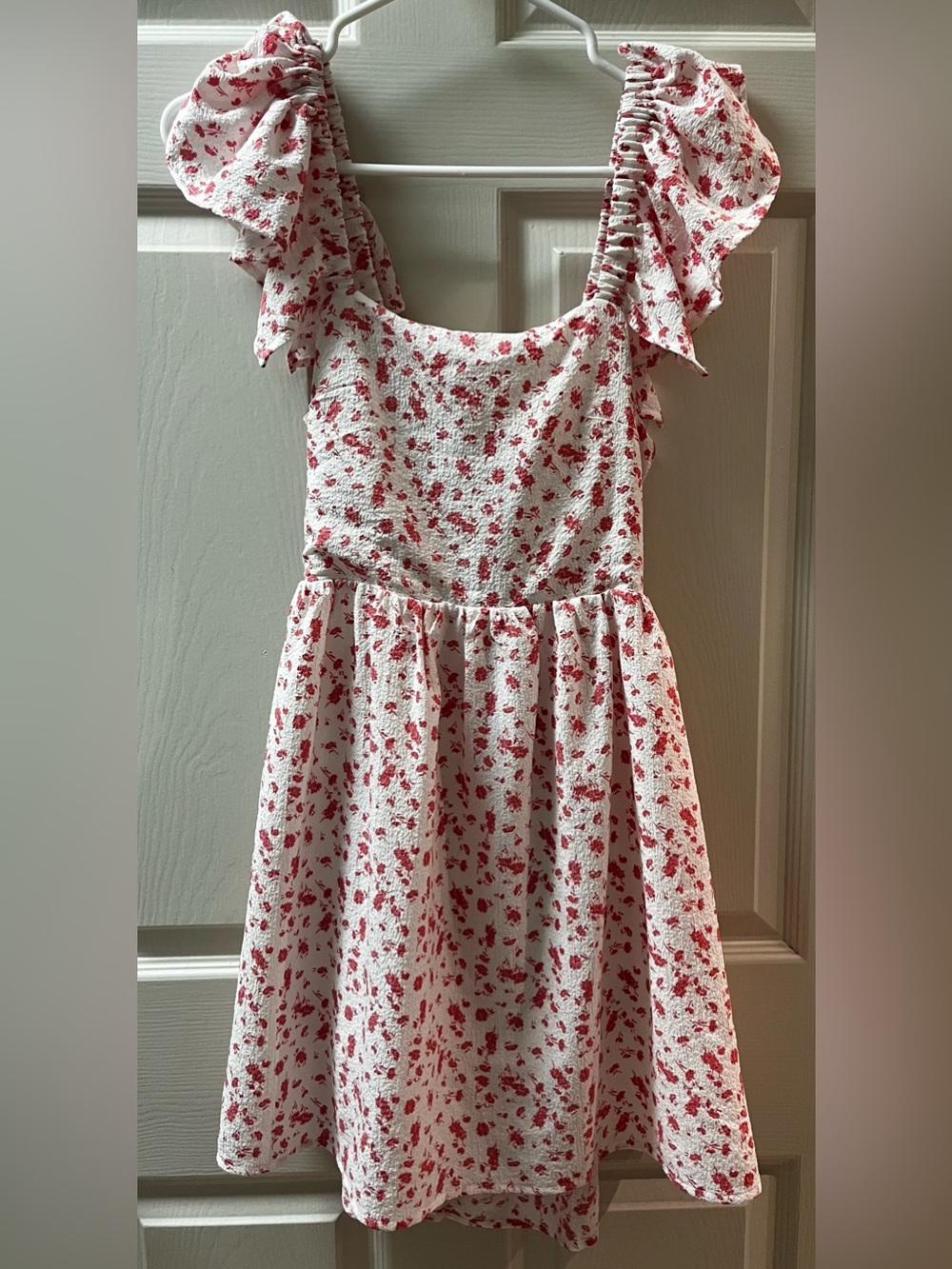 Women’s White and Red Floral Sundress with Ruffle Straps